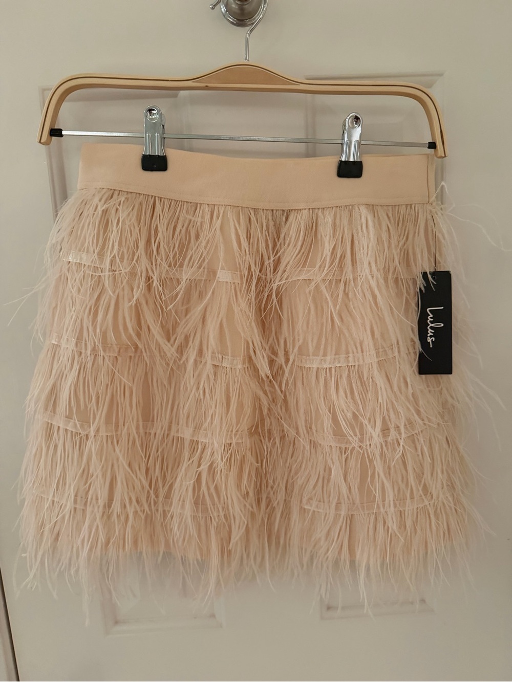 Lulu's Blush Feather Tiered Mini Skirt